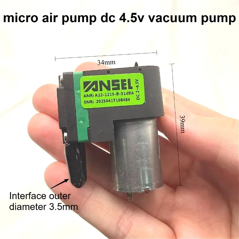 Miniature Diaphragm Vacuum Air Pump DC 2-4.5V 650ml/min Low Noise Sampling Pump Gas Detector Environmental Monitoring Equipment
