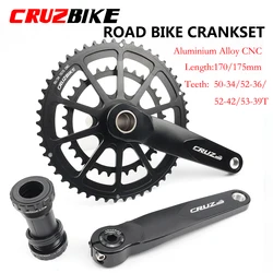 CRUZbike Road Bike Crankset 170mm Crank 7/8/9/10/11/12 Speed Double Double Disc Chainring 50-34/52-36/53-39T with Bottom Bracket