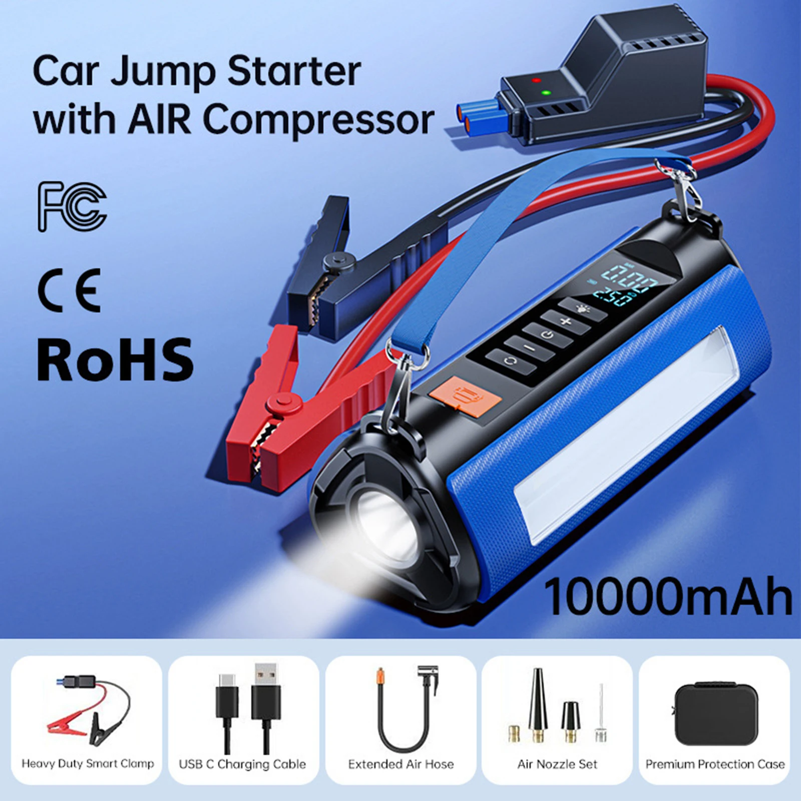 12v Portable Car Jump Starter with Air Compressor 1000A Starting Device Battery Outdoor Emergency Start Battery Booster Charger