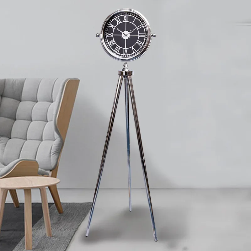 Villa living room light luxury floor standing bell American tripod table clock gear turning home ornament