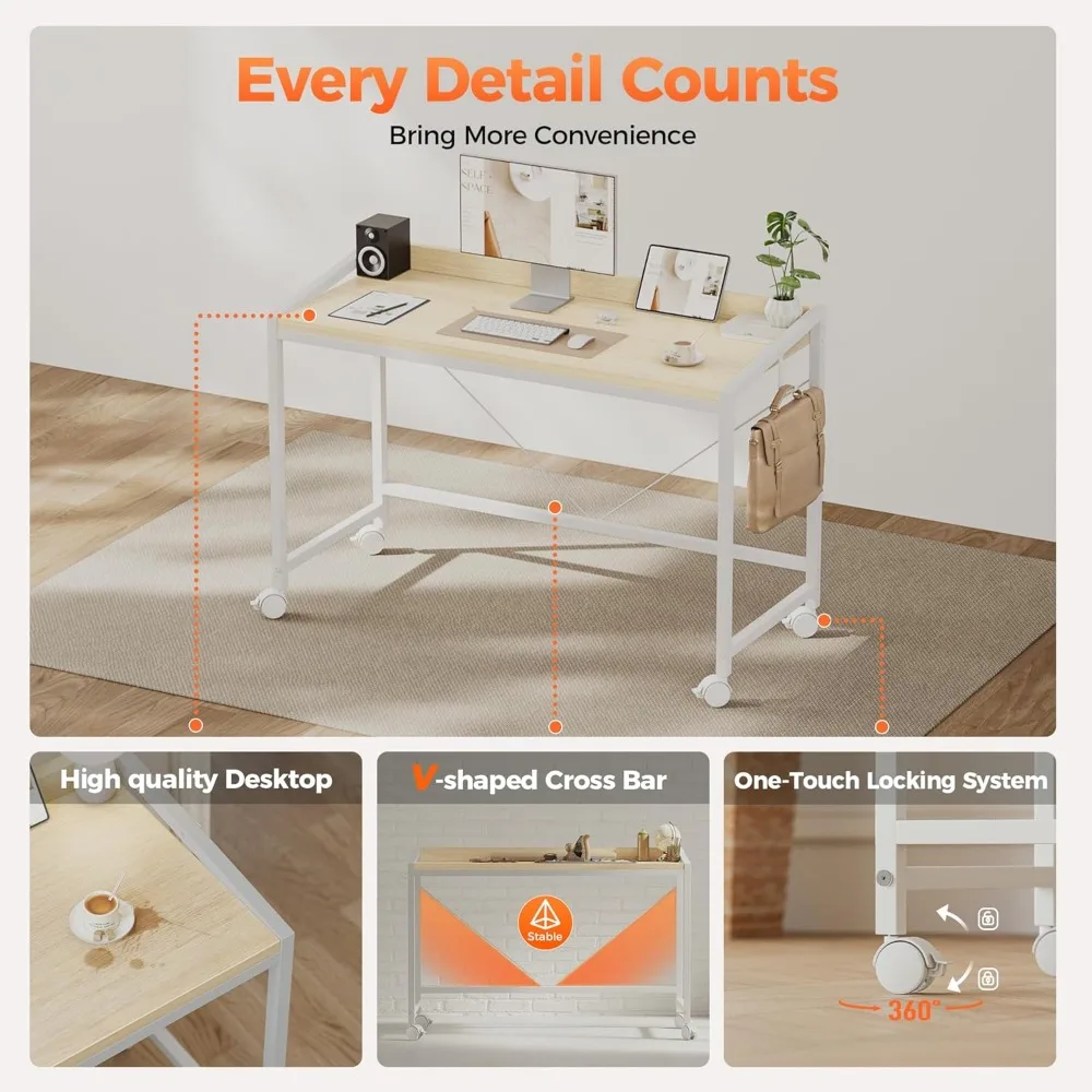 مكتب ألعاب مدمج مع عجلات للمساحات الصغيرة، ومكتب منزلي حديث وبسيط وطاولة كتابة للدراسة #6