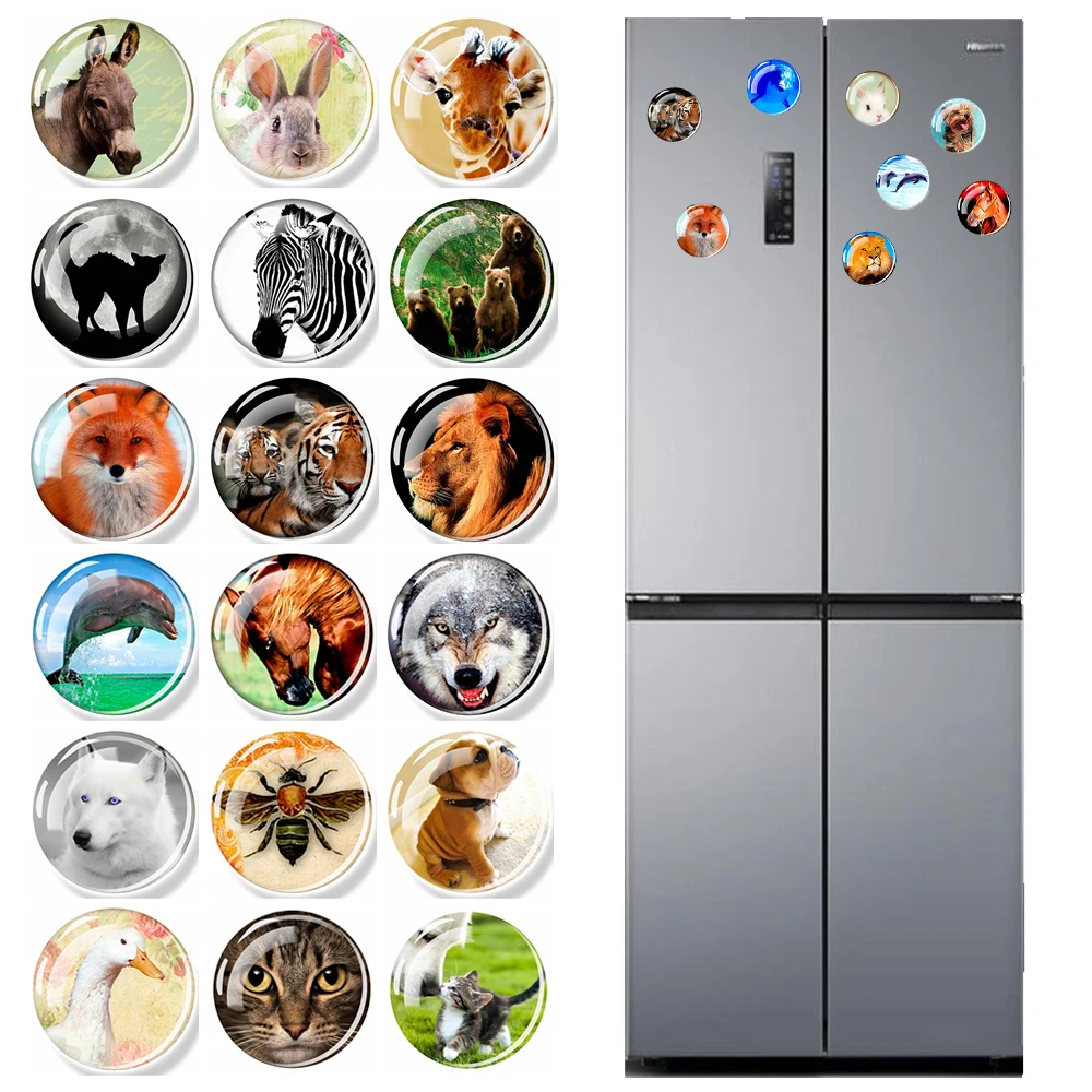 Nowość zwierzęta magnesy na lodówkę szklana kopuła tygrys wilk lis lew śliczne śmieszne magnesy biuro tablica gadżet Home Decor 3CM