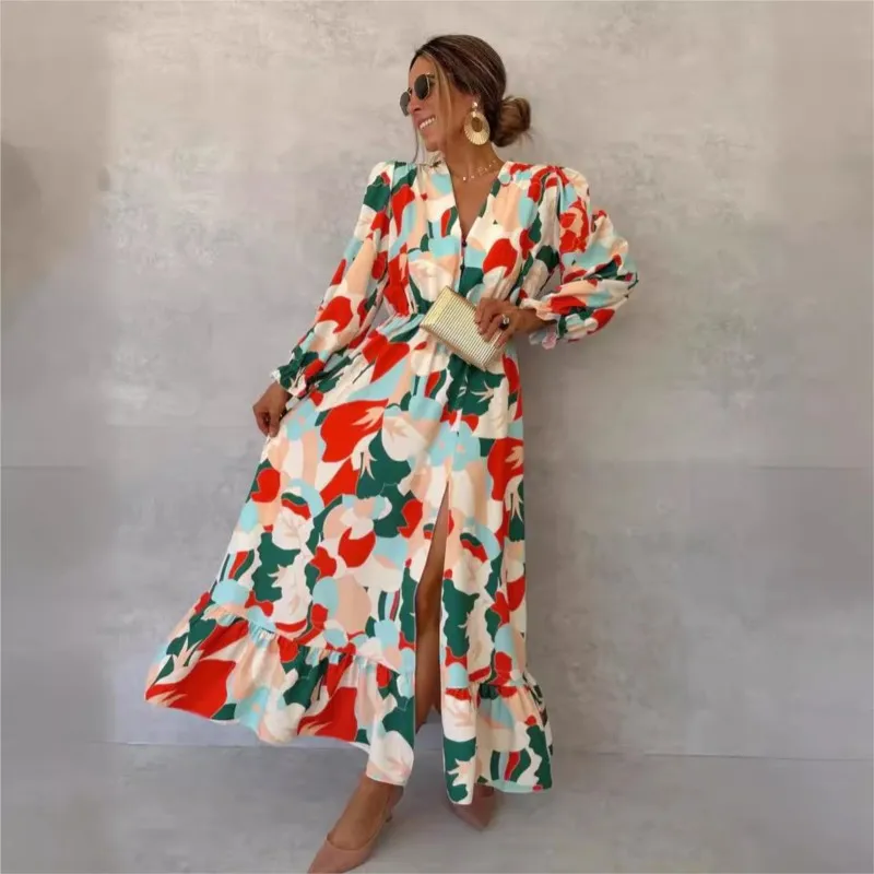 Colorful Spring Floral Garden Printed Women Dress 2024 Casual Half Sleeve A-Line Party Dress Summer O Neck Loose Boho Long Dress