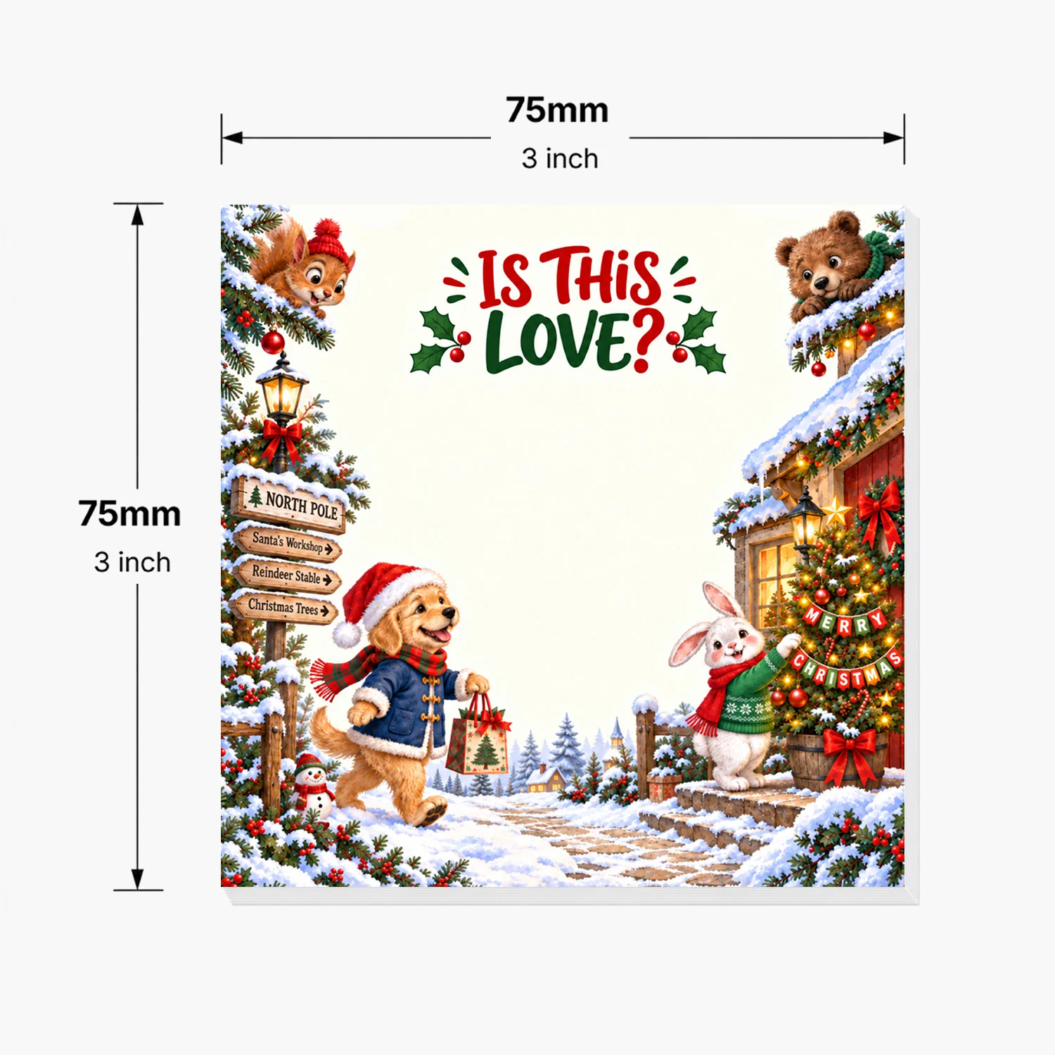 2PCS Christmas Animal Sticky Notes 100 Sheets Cute Dog Rabbit Winter Memo Pads Holiday Writing Notes Office School Stationery