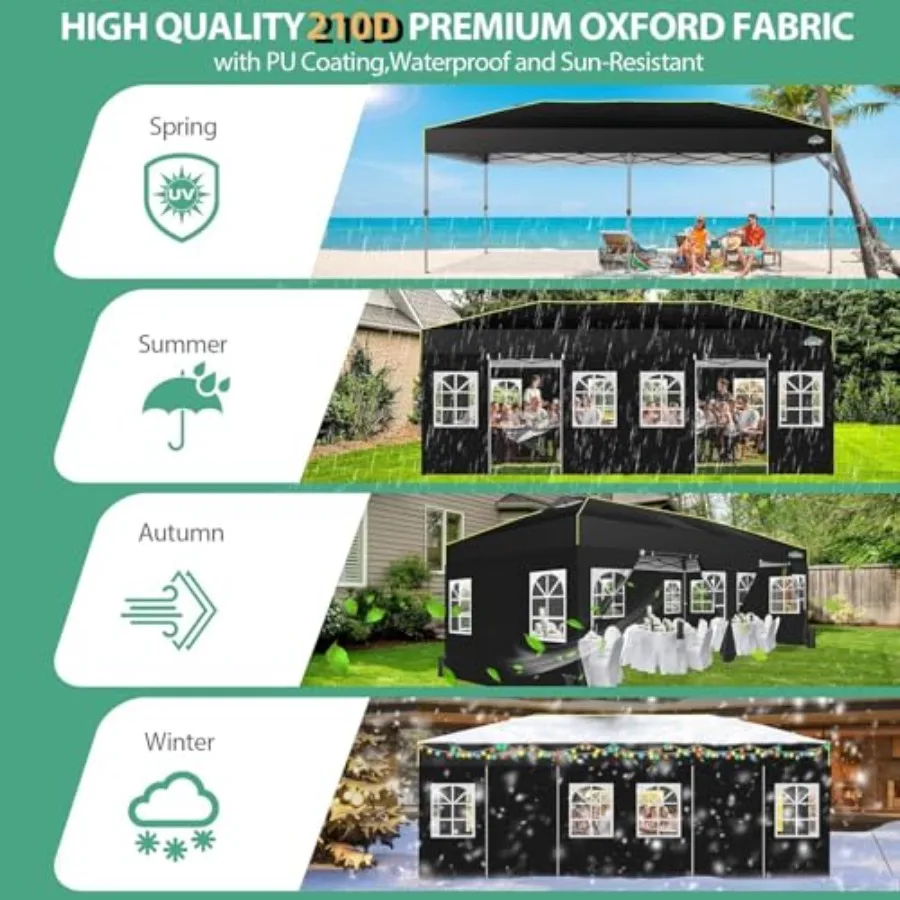 Outdoor event shelter with waterproof UPF 50+ polyester canopy, gray color, one-push setup, includes 6 sidewalls, air vent, san view 3