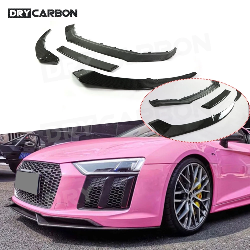 For Audi R8 2016-2019 Carbon Fiber Front Bumper Lip Spoiler Splitters Aprons Head Chin Shovel Guard Body Kits Accessories