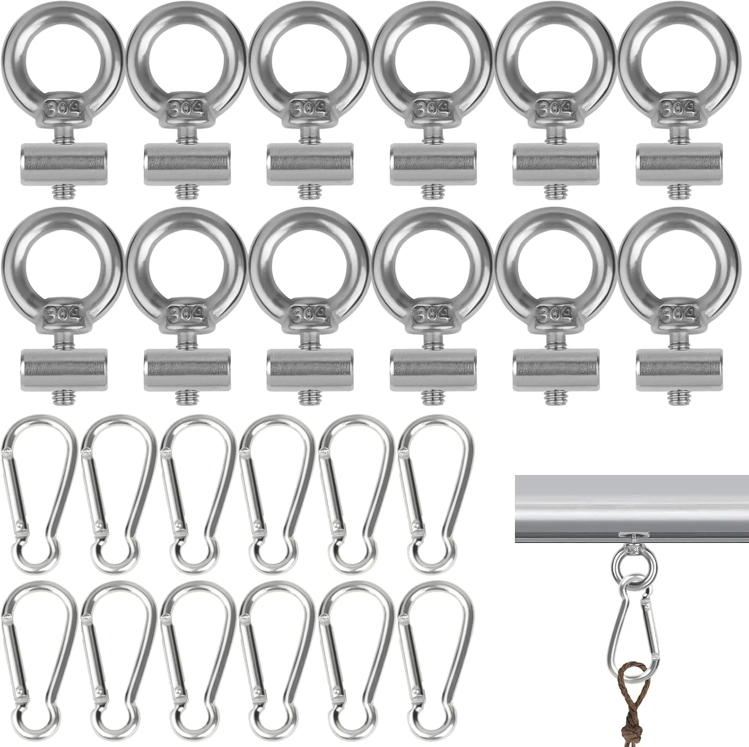 18/36pcs Stainless Steel Sunshade Rail Stopper With Hooks For RV Boat Track Sliding Rail Hooks RV Tent Sliding Rail Track Ring