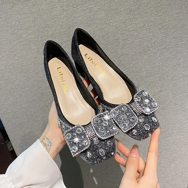 

New Women Shoes Fashion Pumps Bling Bowknot Crystal High Heels Shoes Girl Party Dress Shoes