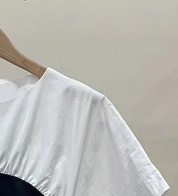 Women Slim Fit Patchwork T Shirt Side Shirring Cinching Waist Round Neck Short Sleeved Tee Summer 2026 New