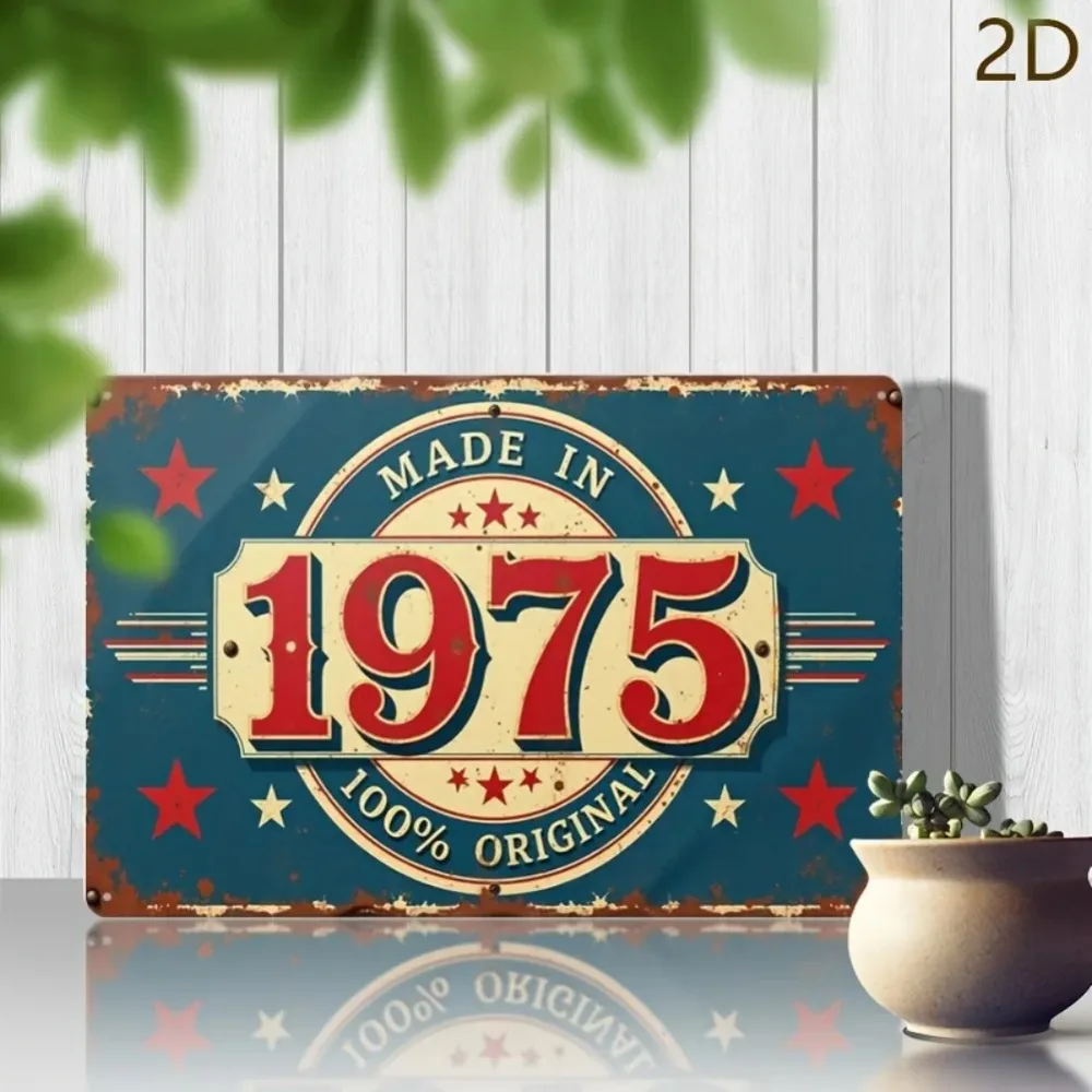 1 قطعة لوحة فنية جدارية كلاسيكية من القصدير المعدني لعام 1975 - "صنع في عام 1975 أصلية 100%" لوحة حديدية ريفية، ديكور ريترو 12 × 8 بوصة