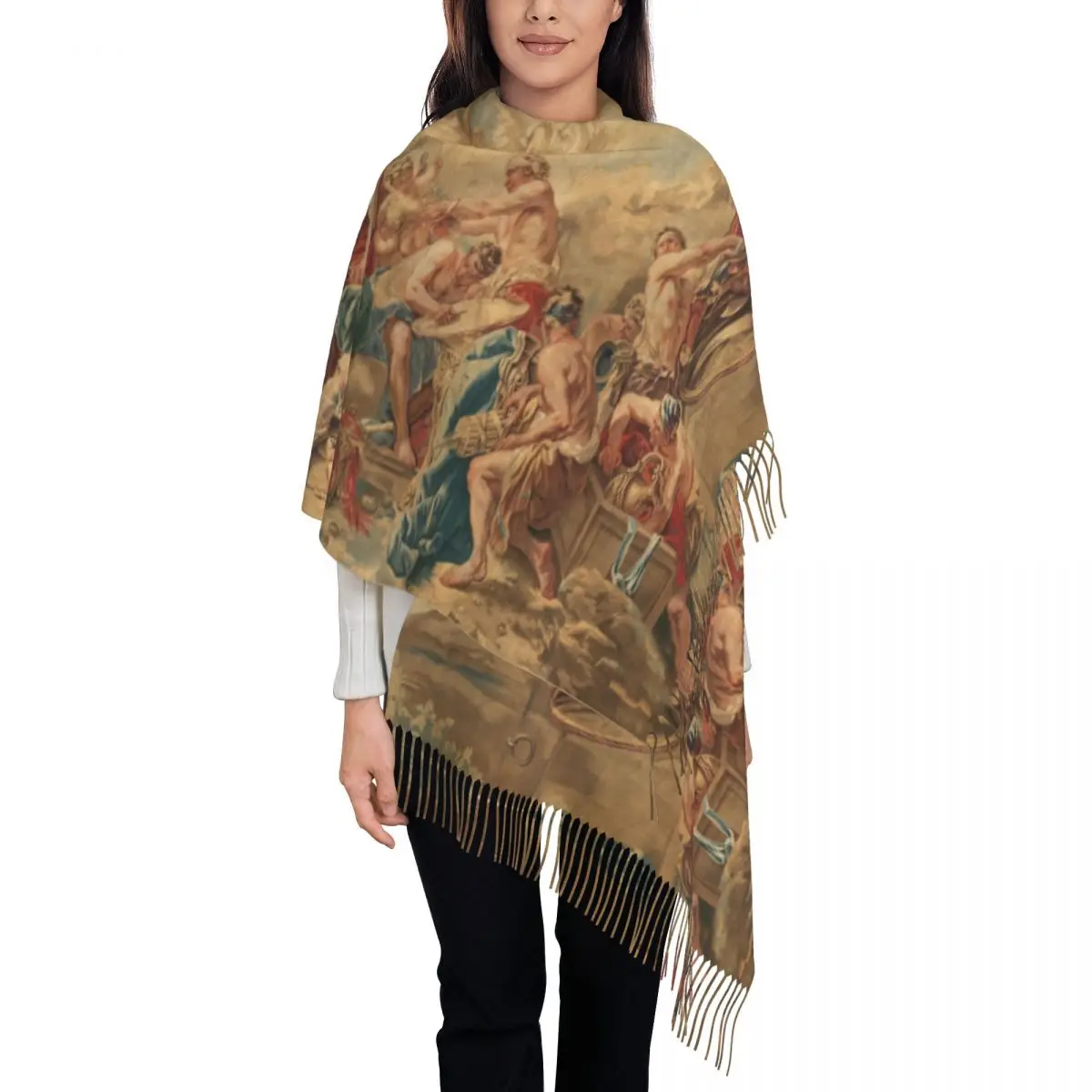 Stylish Vulcan Arms For Aeneas To Venus Tassel Scarf Women Winter Fall Warm Shawl Wrap Female Aubusson Floral Scarves