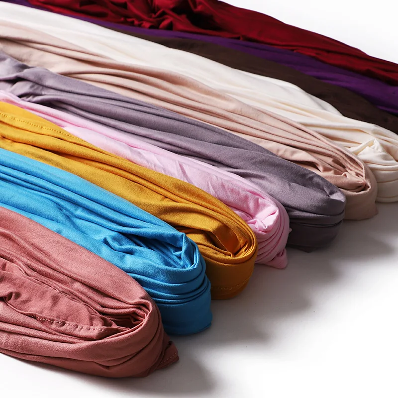 Muslimischer Hijab-Schal aus schlichter Baumwolljersey, einfarbig, mit guter Stich, dehnbar, weich, Turban-Kopfwickel, Schal, Foulard Femme – Detail 8