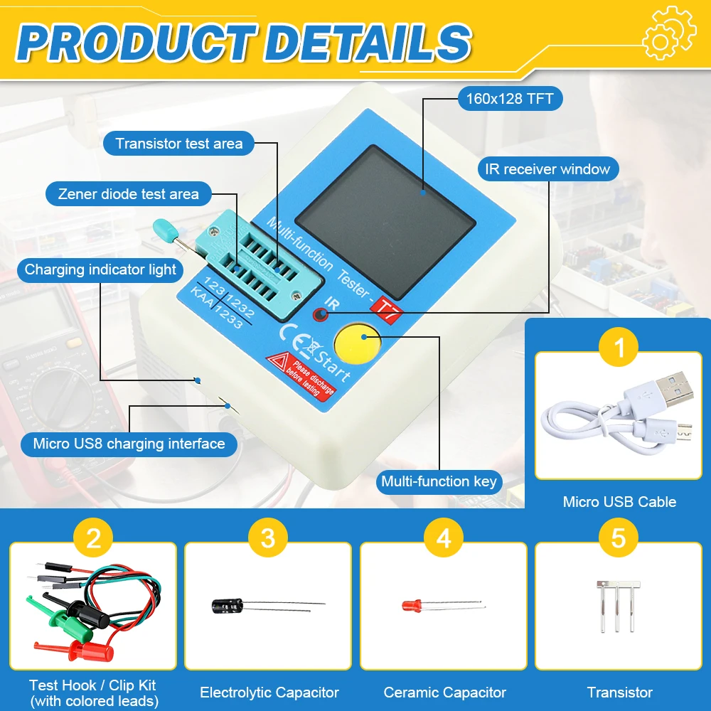 LCR-T7 Transistor Tester With 3.5 Inch TFT Display Diode Capacitor High Speed Multi-Meter IR Multimeter for NPN PNP