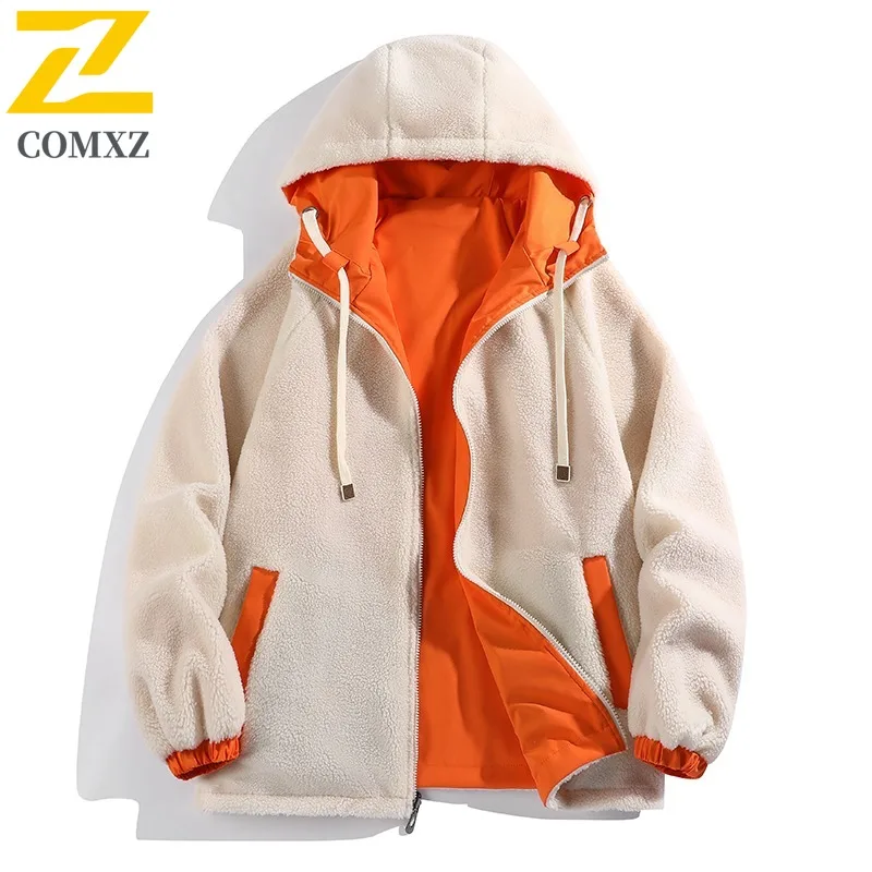 COMXZ Winter Jacket Reversible Fleece Lined Thickened Loose Padded Jacket Casual Daily Wear Style Lightweight Cotton Coat