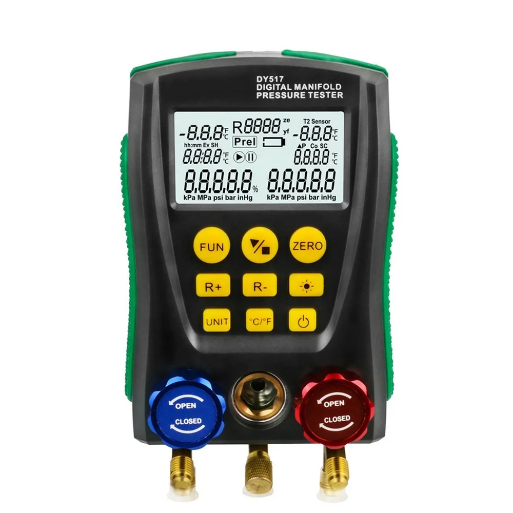 Refrigeration Digital Manifold Gauge Meter HVAC with Clip and pipe Vacuum Pressure Temperature Tester Set Kit