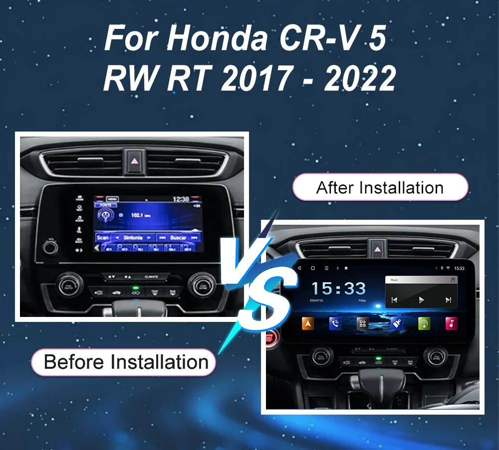 Android Stereo Radio For Honda CR-V 5 RW RT 2017 -2022 Auto High-Performance CPU Wireless Carplay Touch Screen Head Unit Car DVD