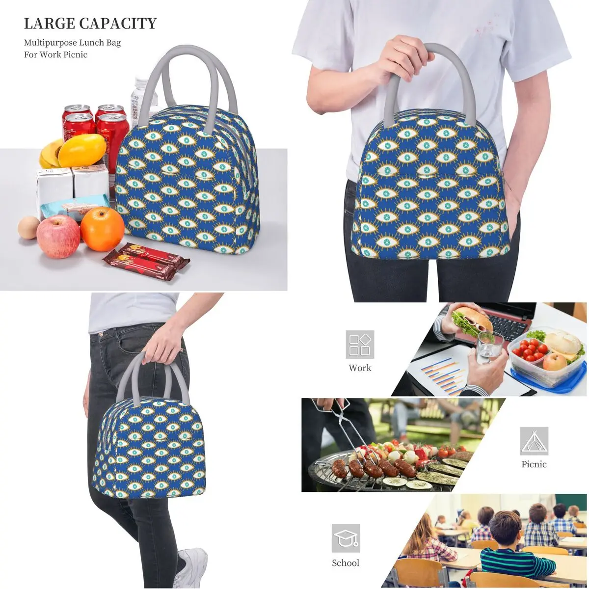 Eyes Don Thermal Insulated Lunch Bags for School Portable Bento Box Cooler Thermal Lunch Boxes