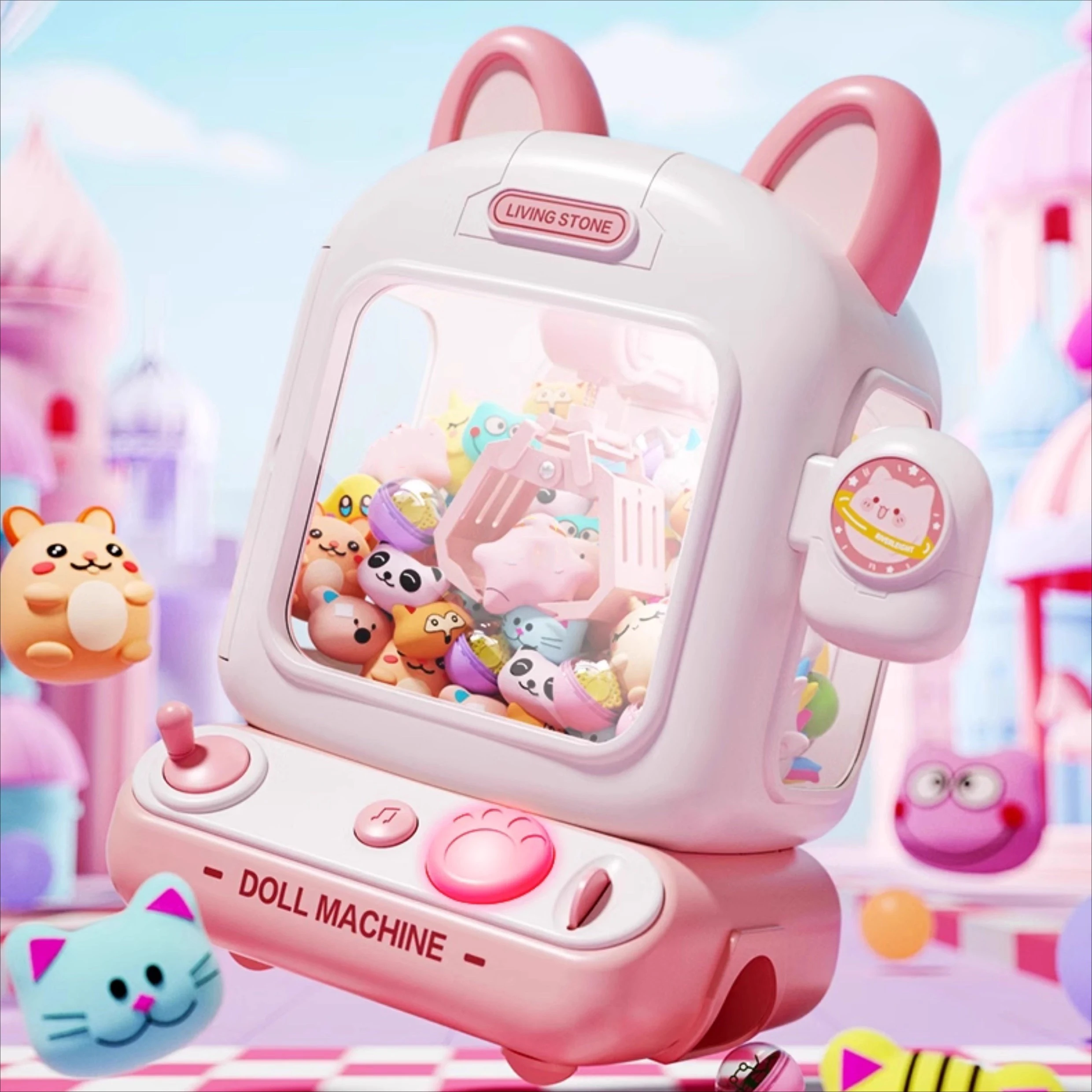 DIY Doll Machine Kids Coin Operated Play Game Mini Claw Catch Toy Crane Machines Music Doll Children Xmas Gifts Toys Boy Girls