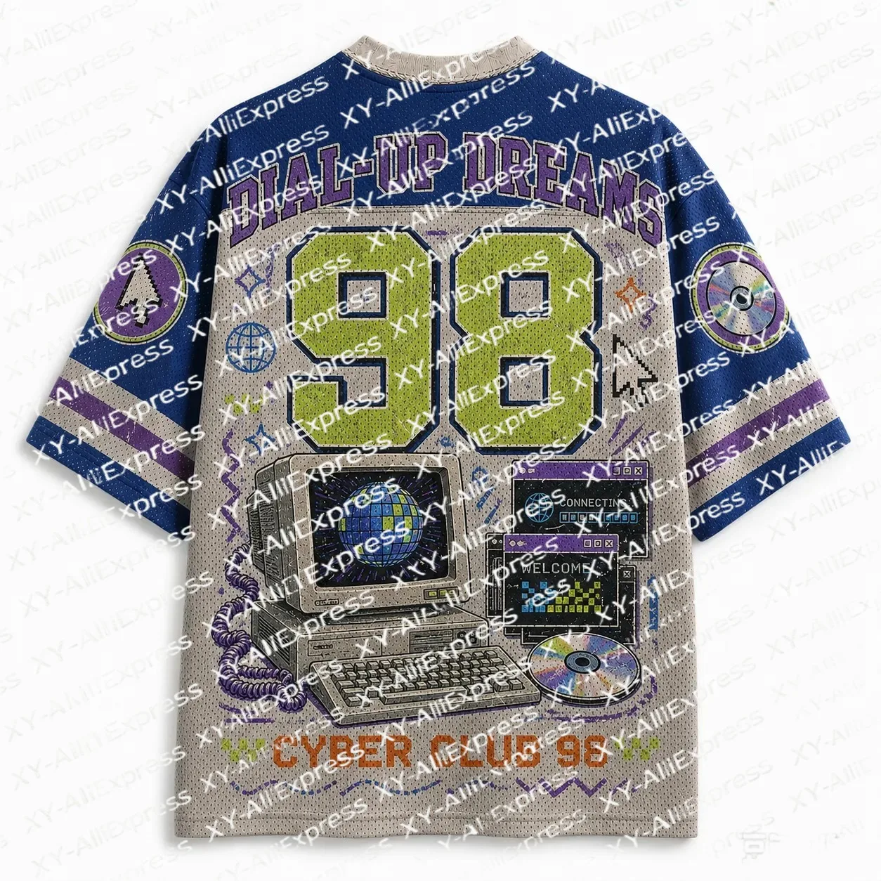 Men's Retro Cyber Club Graphic Tee Vintage 90s Desktop Computer Web Print Lightweight Quick Dry Retro Tech Theme Street Events