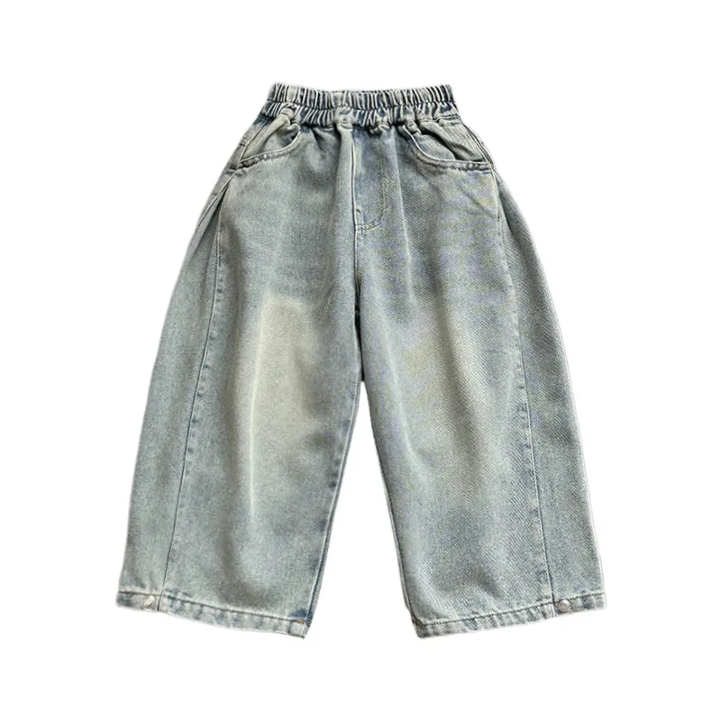 Children's Trendy Denim Pants For Spring 2025, Straight Leg Jeans, Versatile Wide Leg Pants For Boys And Babies