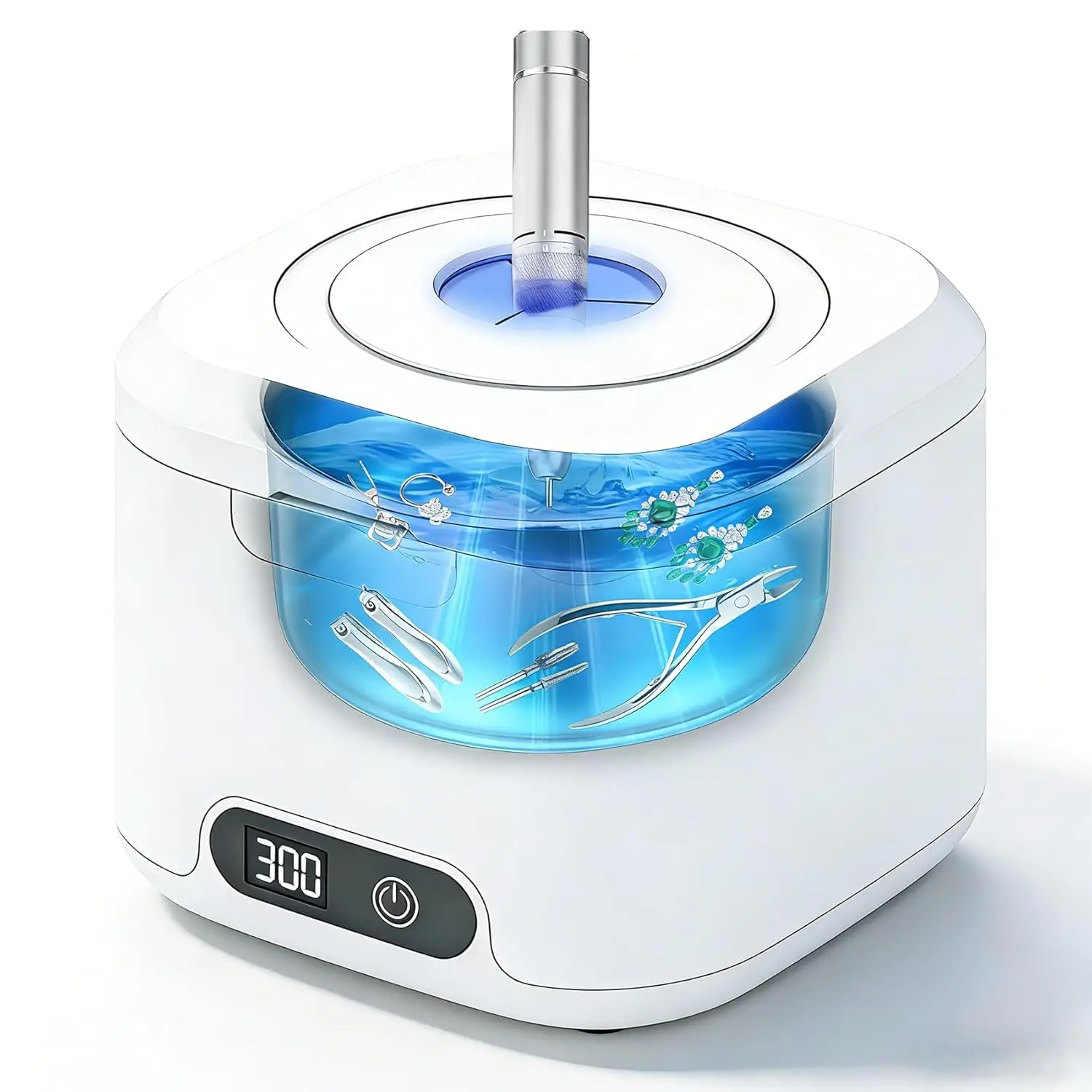 2-in-1 Nail Tools Cleaner Machine with 4 Timers Mode, 49kHz High-Frequency Vibration Ultrasonic,Professional Salon & Home Kit