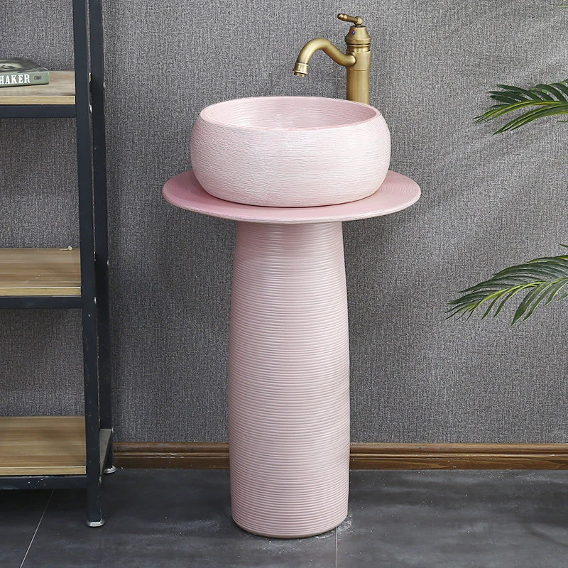 

Pink column washbasin ceramic hand-washing pool balcony column integrated floor-standing hand washing