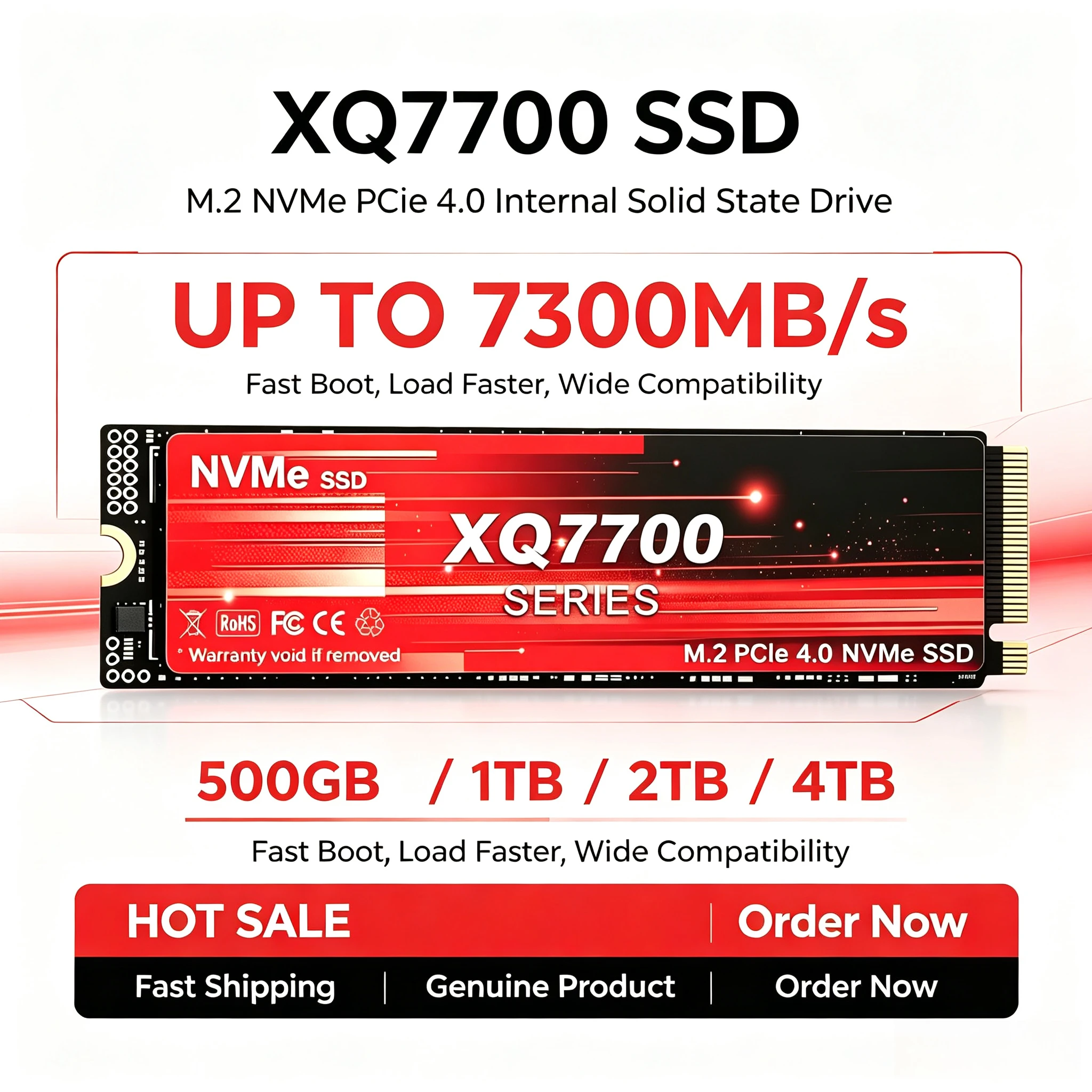 XQ7700 2TB 4TB SSD M.2 NVMe Internal Solid State Drive High Speed 7300MB/s PCIe 4.0 Gaming Drive Works for  Laptop PC Hard Disk