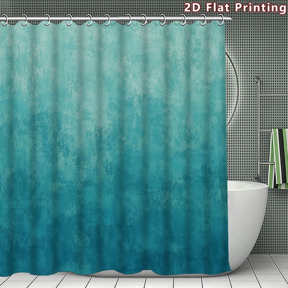 

Waterproof Shower Curtain Blue Teal Abstract Bathroom Curtain Liner Modern Waterproof Bath Shower Decor Pull Rod Kit