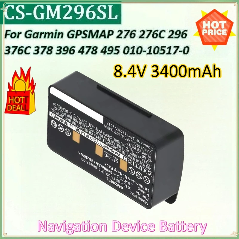 

New GM296SL 8.4V 3400mAh Battery for Garmin GPSMAP 376C 378 396 478 276 276C 296 376 495 010-10517-0 Navigation Device Battery