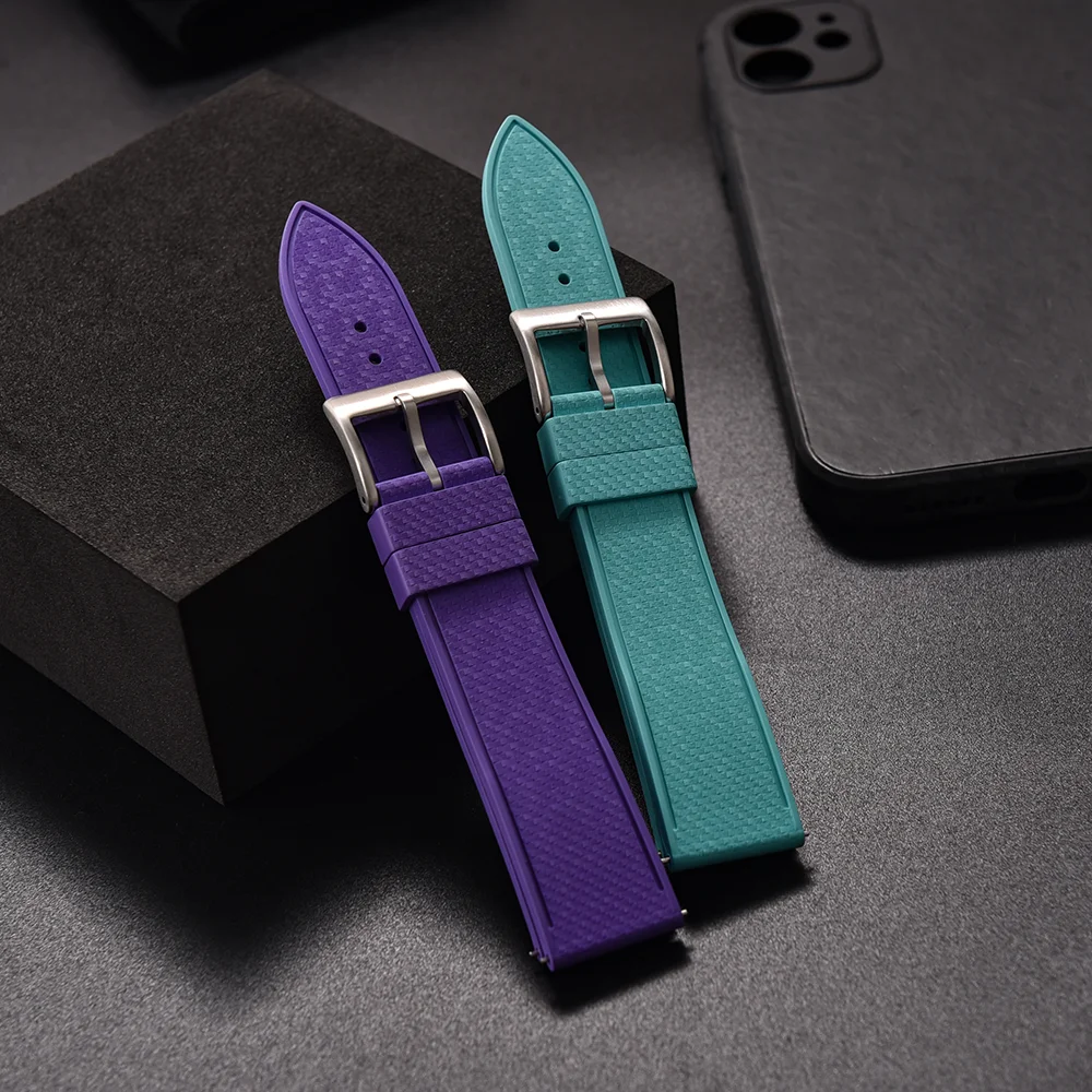 Unisex 20mm 22mm Surface Mosaic Pattern FKM Rubber Watch Strap Quick Release Fresh Color De-lugs Bands For Brand Diving Watches