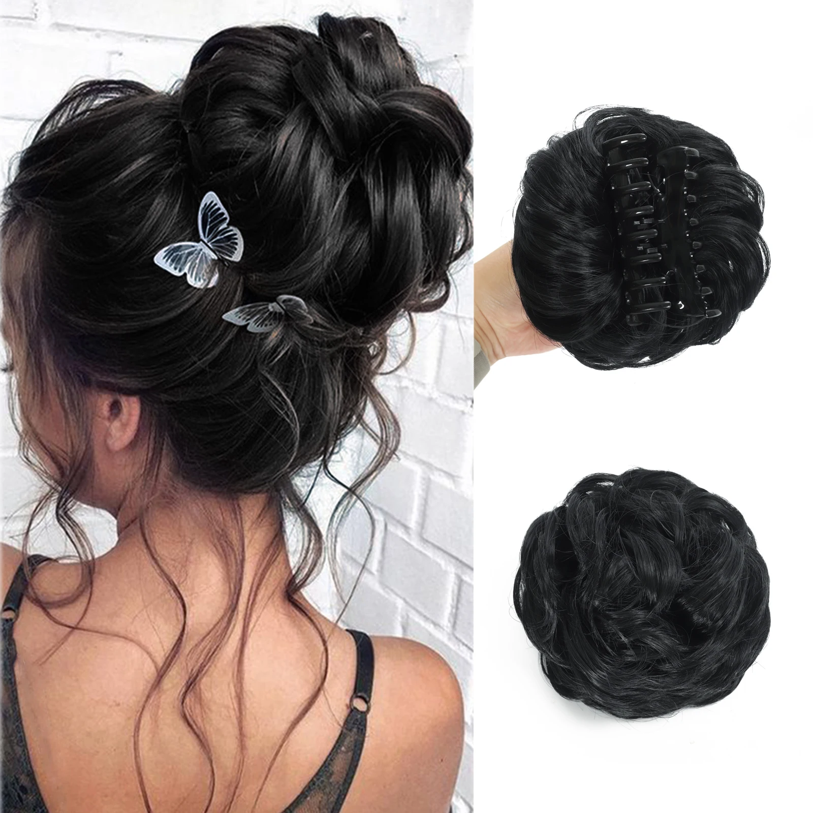 Claw Messy Bun Hairpieces for Women Clip Wavy Hair Chignon Clip in Curly Hairpieces Tousled Updo Doughnut Hair Bun