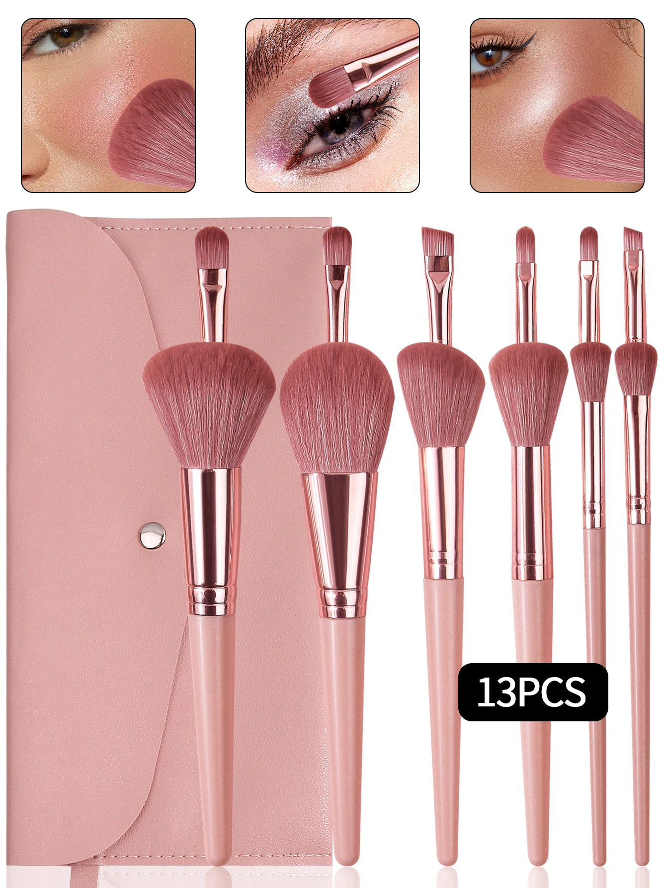 13Pcs Makeup Brush Set Comes With a Portable Envelope, Makeup Brush Bag, Blush, Loose Powder and Eyeliner Brushes