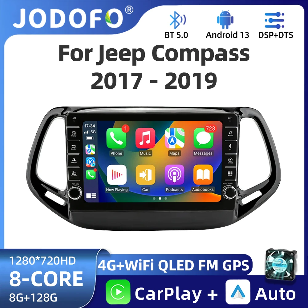 

Android 13 Carplay Auto WIFI+4G For Jeep Compass 2017 2018 2019 Car Radio GPS Stereo Multimedia Video Player 2din Head Unit DSP