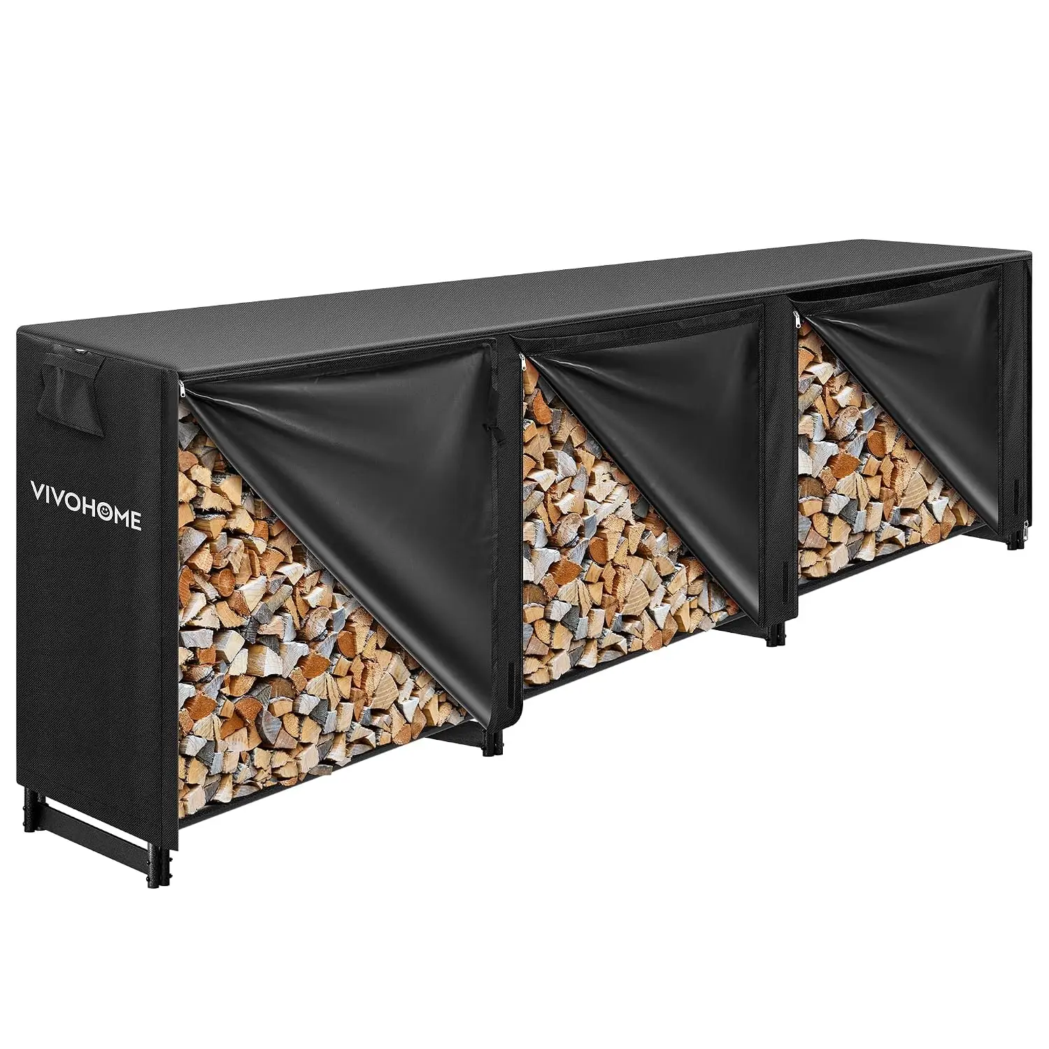 12 ft Heavy Duty Firewood Rack Outdoor with Cover, Black, Customized