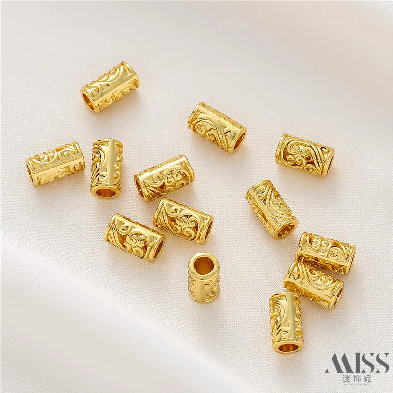 18K Vietnamese Sand Gold Hollow Cylindrical Beads Color Preserving Loose Beads DIY Bracelet Necklace Jewelry Making Accessories