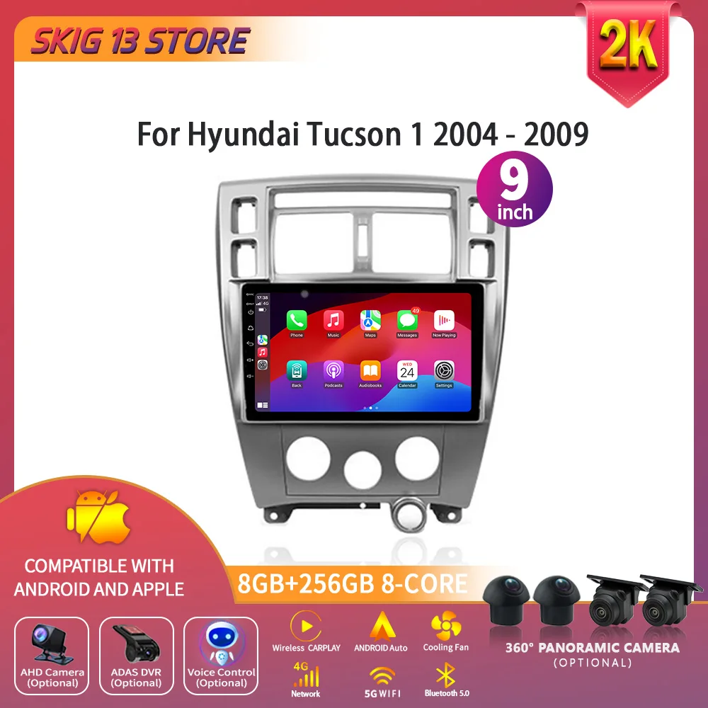 

For Hyundai Tucson 1 2004-2009 Android 14 Car Multimedia Radio Video Player GPS Navigation Touch Screen Stereo WIFI 4G Carplay