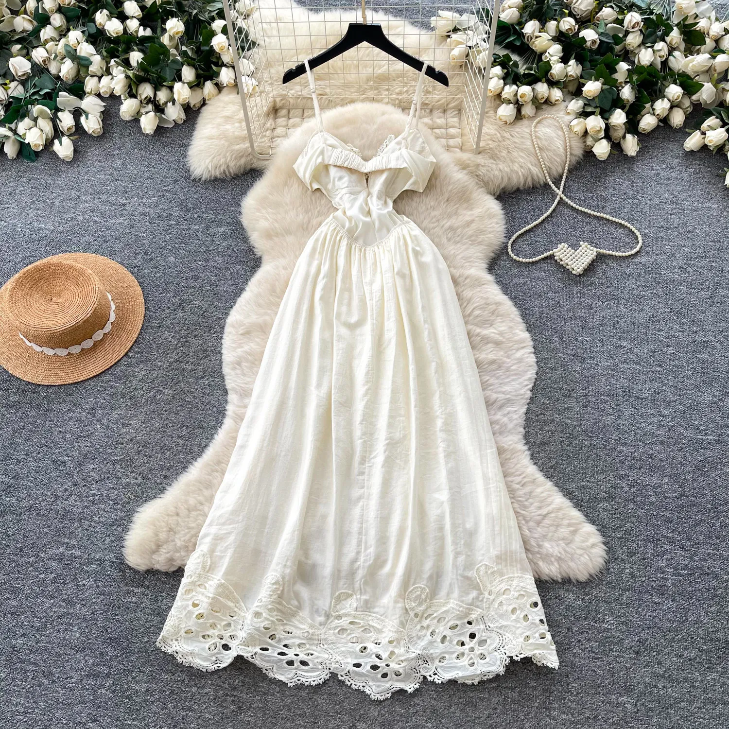 Boho Vacation  Spaghetti Strap Maxi  Dress Elegant A-line  Korean Fashion Women Summer Beach Sweet Looe Dresses