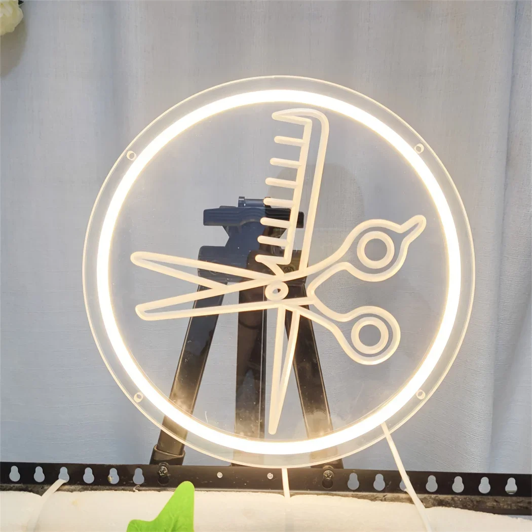 Schere Kamm Neon Schild LED Neon Friseursalon Business Schild Schnitzen Design Wanddekoration für Friseursalons Schönheitssalons