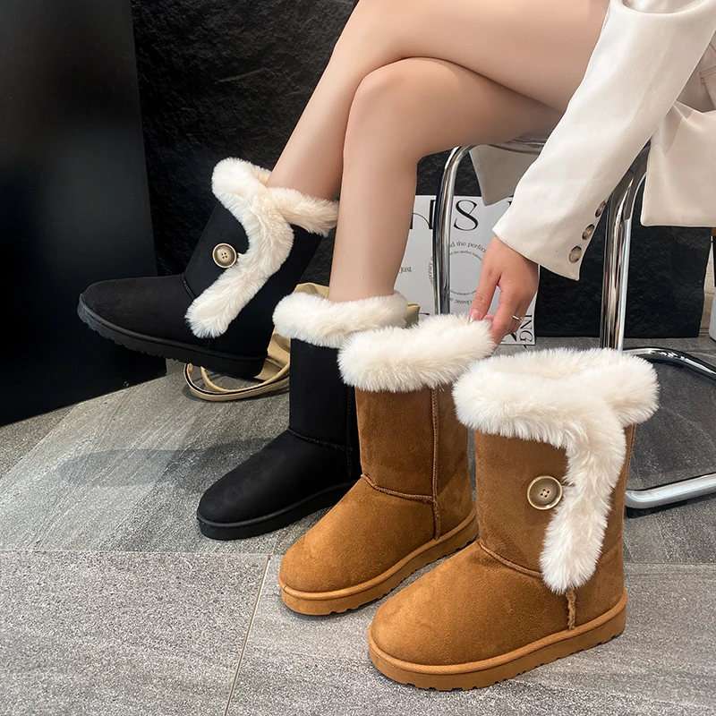 

Women's Short Plush Warm Round Toe Mid-calf Boots 2026 Winter New Style Flat Comfortable Casual Versatile Lightweight Snow Boots