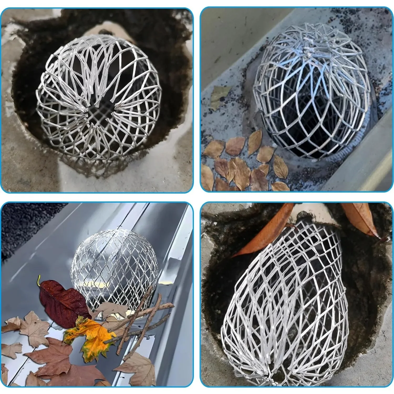 8pcs/set Metal Aluminum Filter Mesh Gutter Leaf Debris Mud Trap Guards Drain Pipe Cover Downpipe Guttering System Waterproof