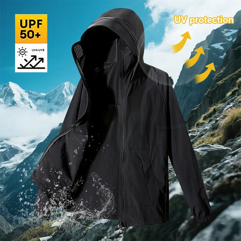 Hiking Jackets Outdoor Sunscreen Clothing Men Women UPF50+ UV Protection Waterproof Coats Hooded Coat Fishing Traveling Climbing