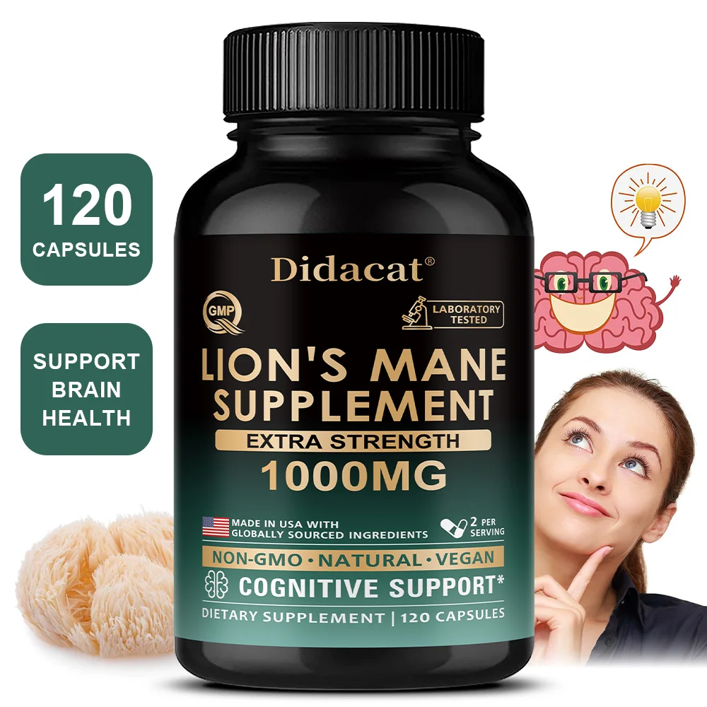 

Lion's Mane Mushroom Capsules, Brain Wellness Supplement, Support Memory, Focus, Nerve Health, Mood, Energy & Immune Balance