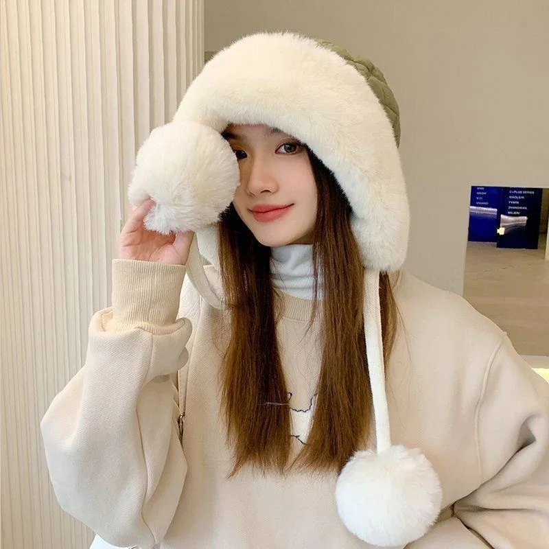 قبعة Lei Feng من القطيفة الدافئة السميكة، قبعة تزلج لطيفة لحماية الأذن - إكسسوار أزياء شتوي مريح