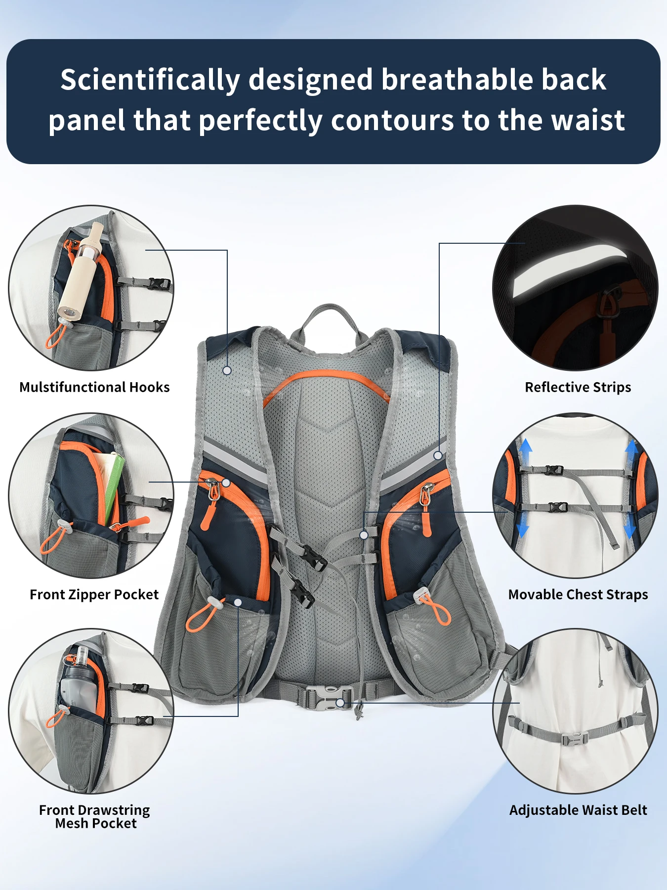 15-Liter-Hydrationsrucksack für Reiten, Wandern und tägliche Outdoor-Aktivitäten mit Unisex-Design, mehreren Taschen und separatem Wasserblasenfach. – Detail 4