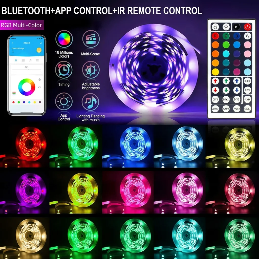 18/LEDs Strip Lights RGB 5050 5M 10M 20M 30M Bluetooth WIFI IR Control Music Sync 5V For Bedroom TV Wall Living Room Decor Party