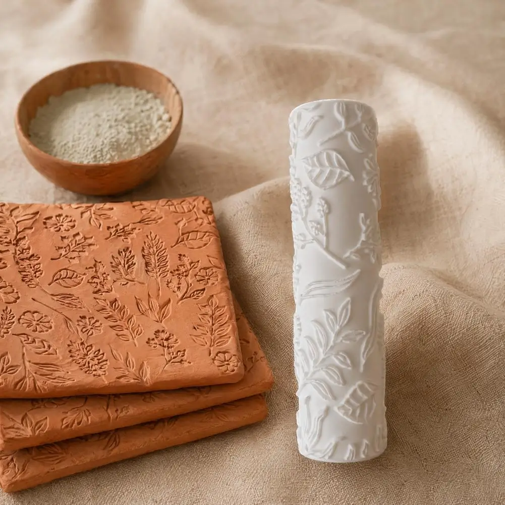 Polymer Clay Texture Roller Floral Embossed Pattern 3D Printed Clay Texturing Tool for Earrings Jewelry Making Craft Supplies