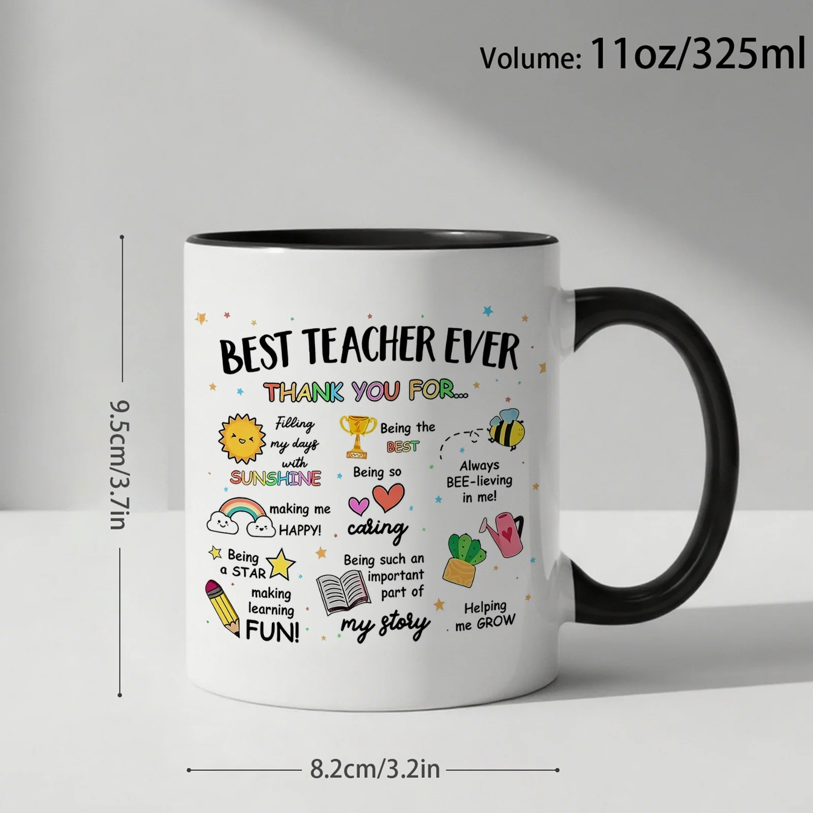 1pc Best Teacher Ever Thank You Coffee Mug- Teacher Appreciation Cup With Colorful Quotes& Rim Suitable For Teacher Gifts - view 5