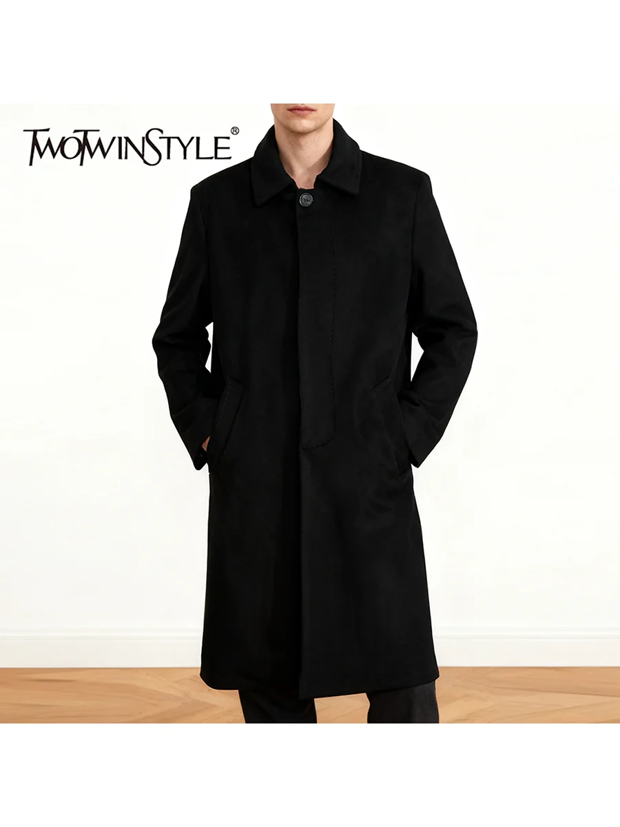 

TWOTWINSTYLE однотонные свободные однобортные базовые пальто мужские с лацканами и длинными рукавами лоскутное пальто с карманами мужская одежда новая