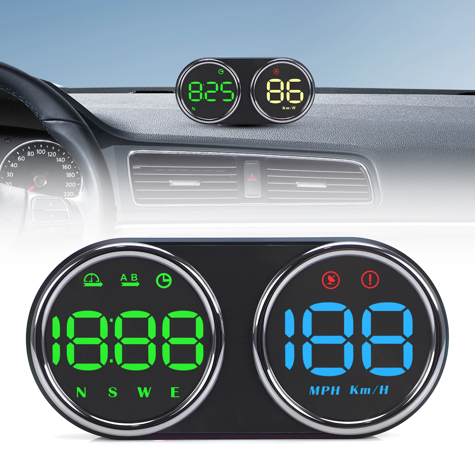 Plug And Play GPS HUD Speed Meter 7-Color Head-up For Car Motorcycle KM/H and 5V Overspeed Alarm 3-Levels For G28 ABC 123 MPH