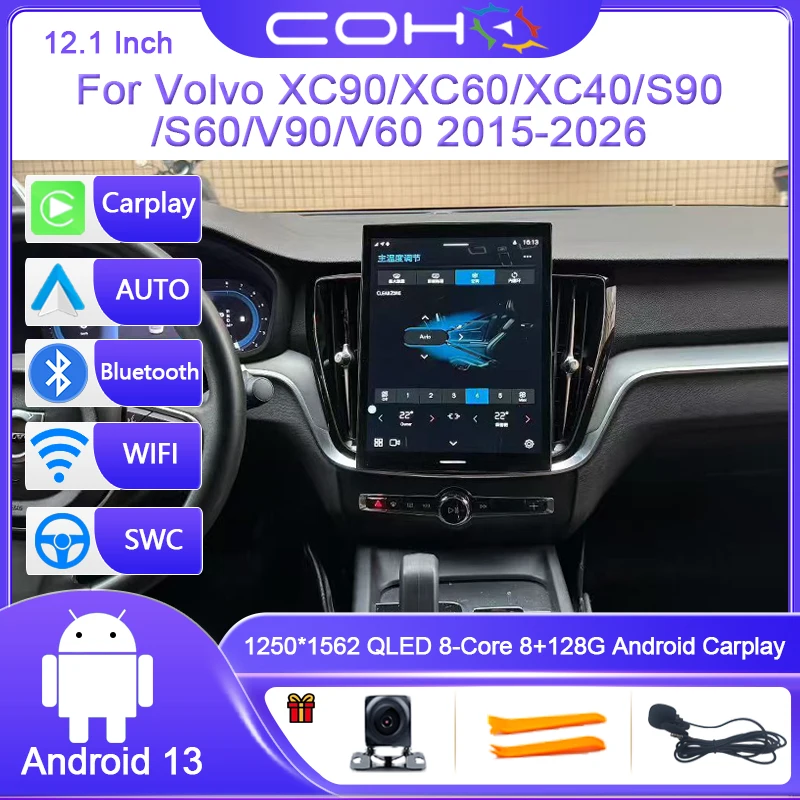 12.1 Inch For Volvo XC90/XC60/XC40/S90/S60/V90/V60 2015-2026 Car Stereo Multimidia Car Radio Android 13 Octa Core GPS 4G WIFI